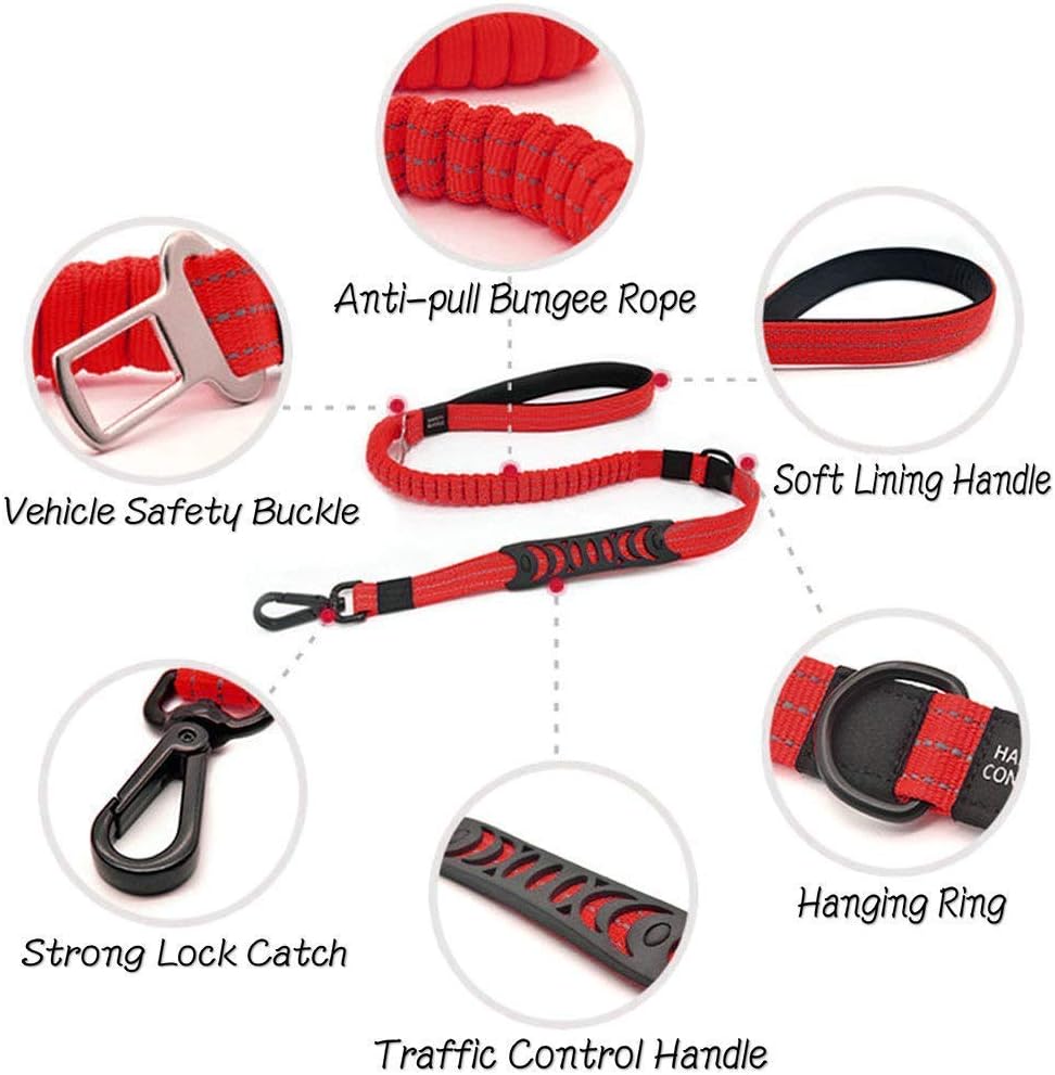 Dog Lead & Car Seat Belt 2 in 1 , 150cm Reflective Anti-Shock Bungee Dog Leash - Image 2