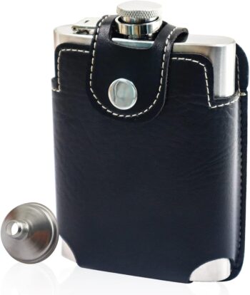 8oz/230ml Hip Flask with Belt Leather Case, Easy to Carry, 18/8 304 Stainless
