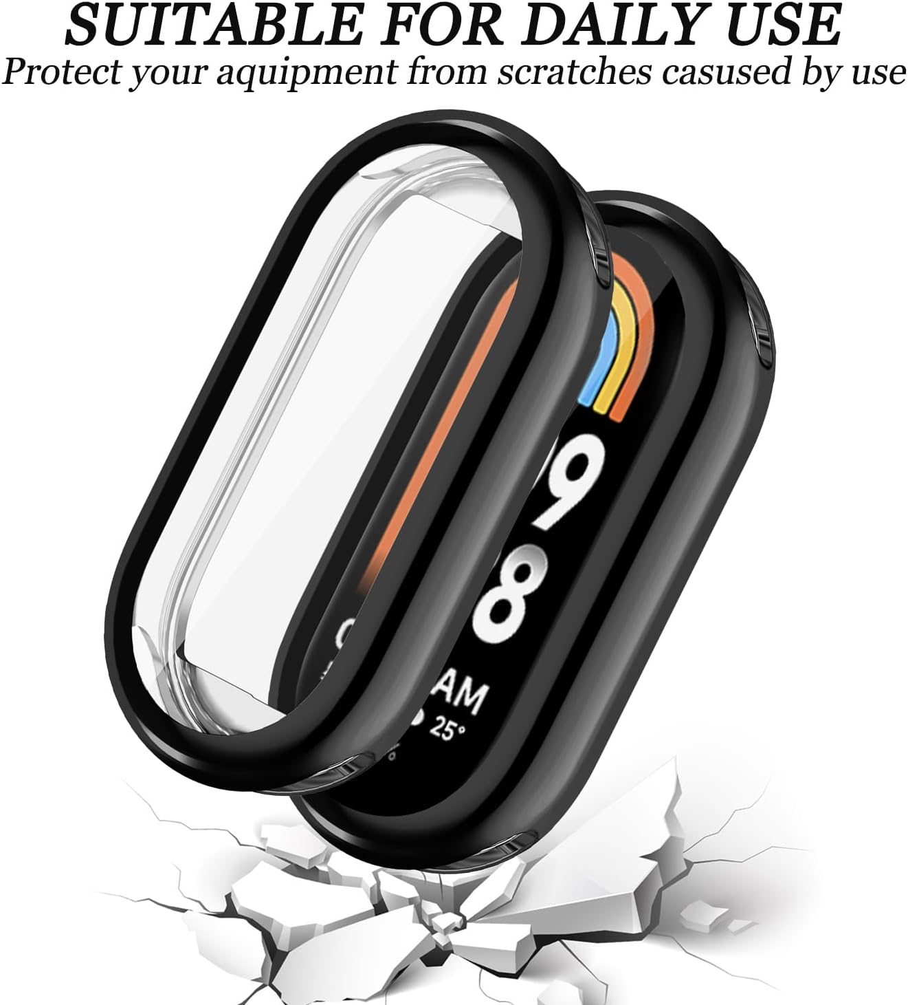 Xiaomi Mi Band 8, 2-Pack Soft TPU All-Around Protective Case (Black/Clear) - Image 4