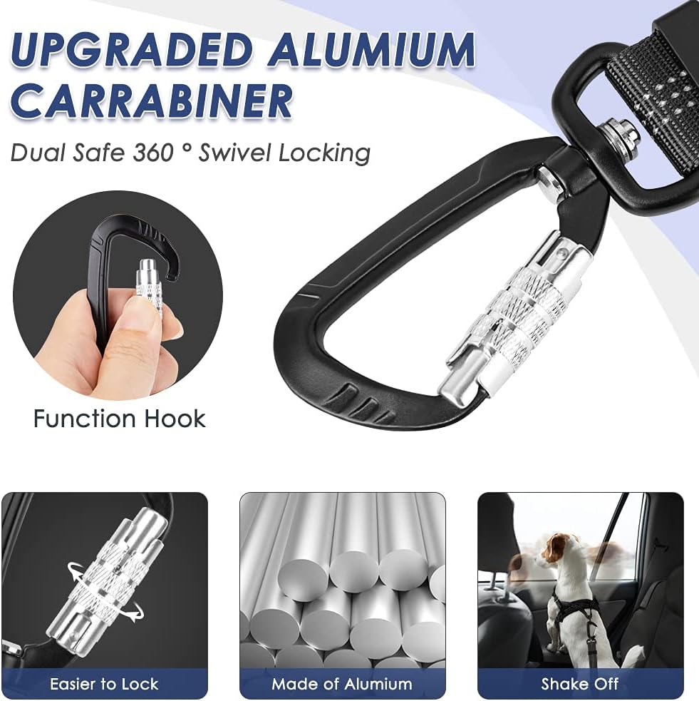 Dog Seatbelt, Pet Car Seat Belt Latch Bar Attachment Lockable Swivel Carabiner - Image 3