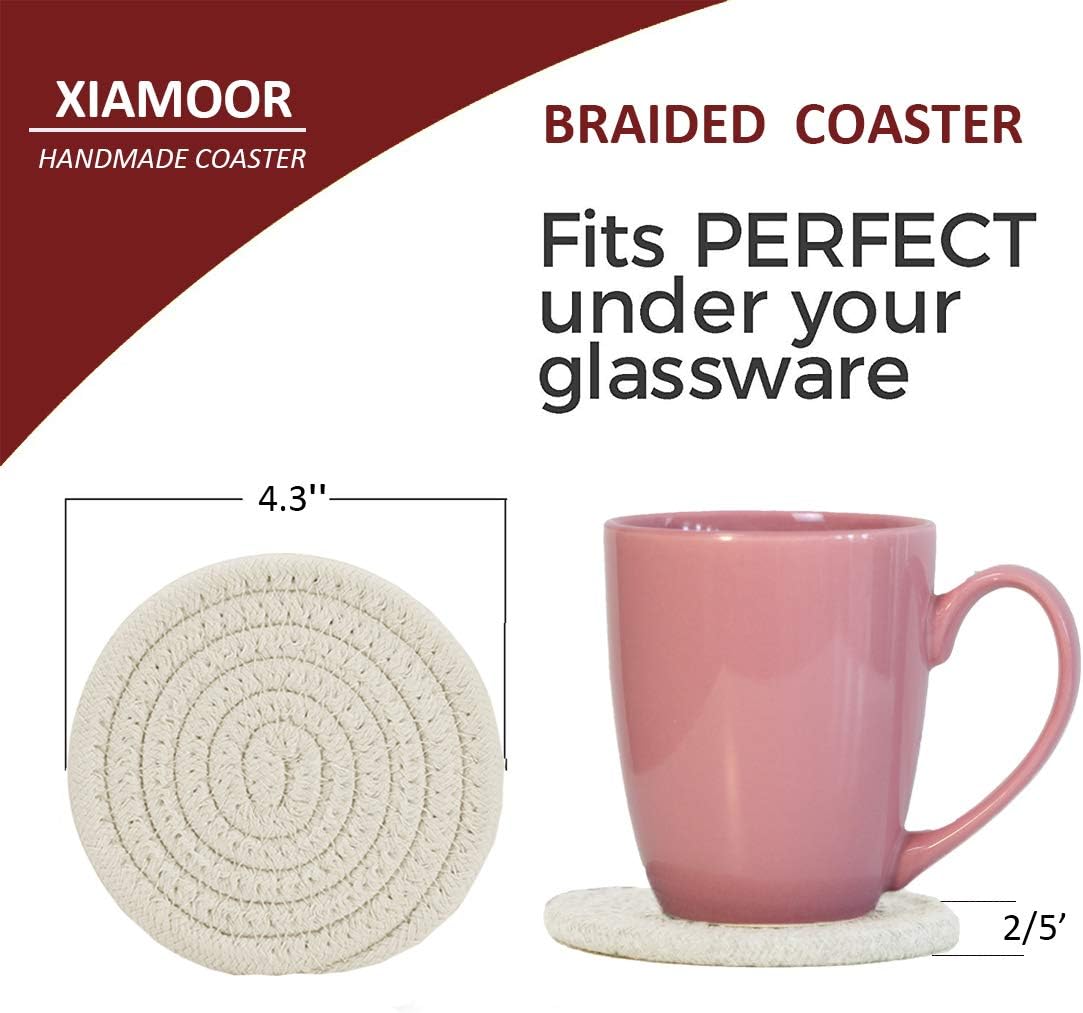 Absorbent Drink Coasters Handmade Braided - 6 Pack (4.3 Inch, Round, 8mm) - Image 4