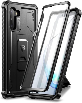 Samsung Note 10 Case, [Built in Screen Protector & Kickstand] Heavy Duty - Black