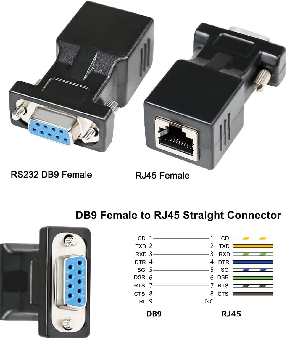 DB9 to RJ45 Serial Adapter RS232 Female to RJ-45 Female Ethernet Converter - Image 2