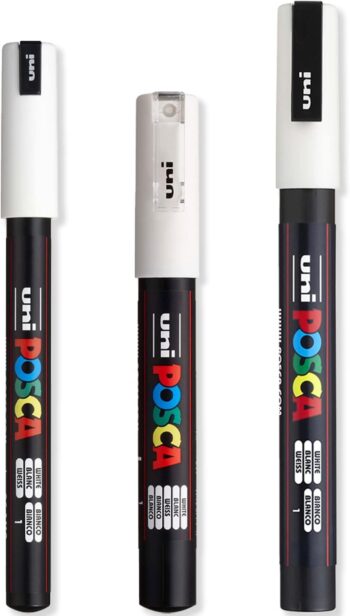 Ultra Fine to Fine Paint Marker Pens Set - White Ink - Pack of 3