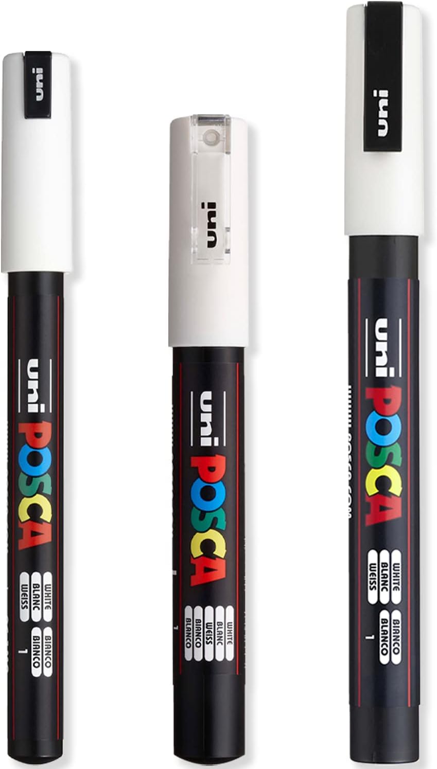 Ultra Fine to Fine Paint Marker Pens Set - White Ink - Pack of 3