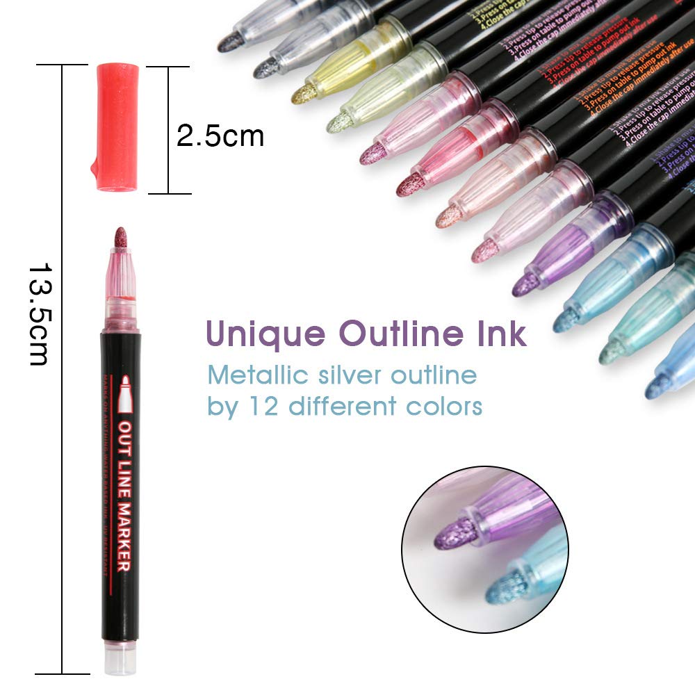 Marker Pen Magic Shimmer Paint Pens for Highlight/Posters/DIY Art Crafts-12Color - Image 3