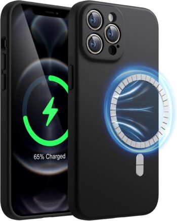 Magnetic Silicone Case for iPhone 12 Pro Max 6.7", Compat with MagSafe (Black)