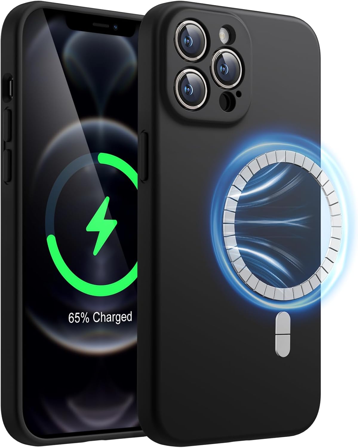 Magnetic Silicone Case for iPhone 12 Pro Max 6.7", Compat with MagSafe (Black)