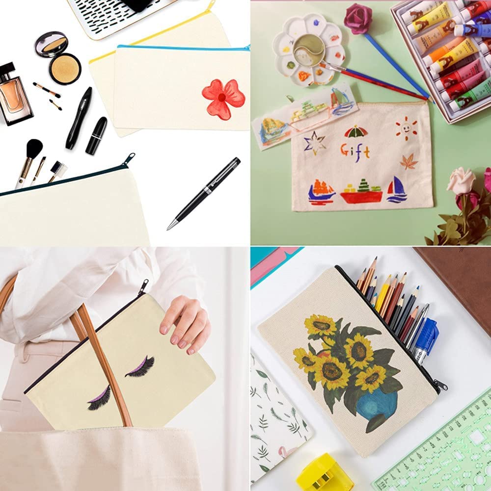 16 Pack Canvas Pencil Case, 8 Colors Zipper Blank DIY Craft Pencil Case - Image 2