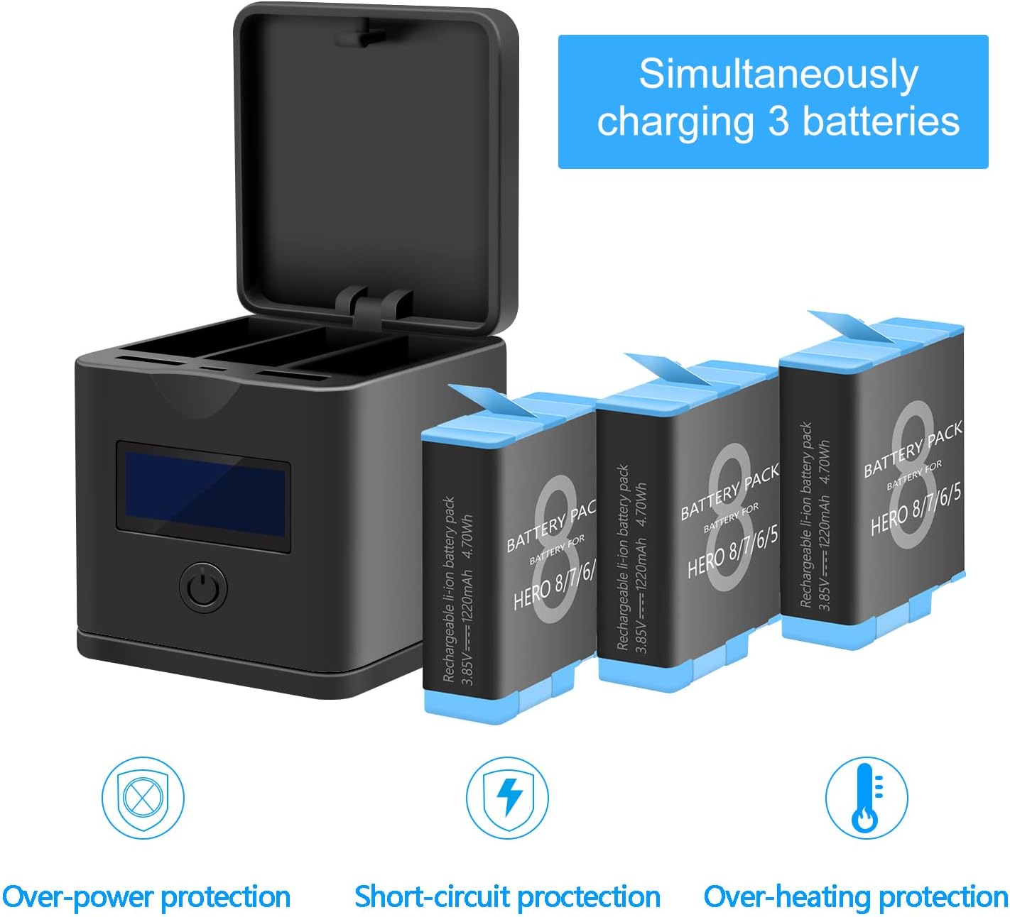 Battery Charger Compatible for GoPro Hero 8, Gopro Hero 7, Gopro Hero 6, Hero 5 - Image 6