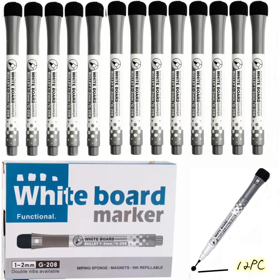 Whiteboard Pens Whiteboard Markers Dry Wipe Markers With Erasers - Pack of 12