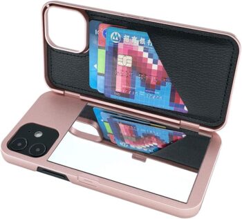 iPhone 12 Pro Mirror Wallet Case with Stand Feature and Card Holder - Rose Gold