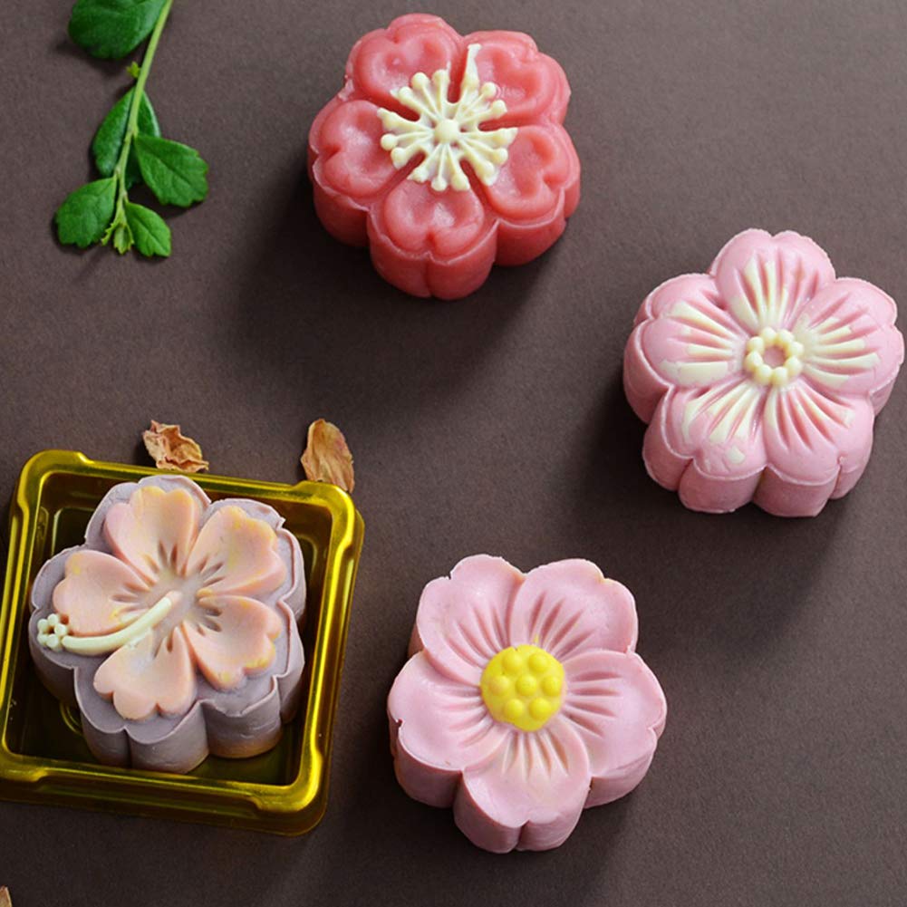 Moon Cake Mold Set 4pcs 50g Cookie Stamps, Cherry Blossom Mid Autumn Festival - Image 6