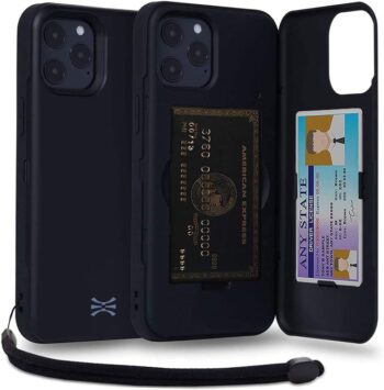 iPhone 12 Pro Max, Slim Protective Shockproof Wallet Flip Slot Case - Black