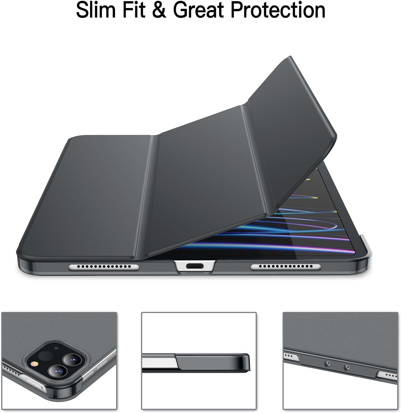 Case for iPad Pro 11-Inch, 2021/2020/2018 Model, for Pencil, Cover , Dark Grey - Image 3
