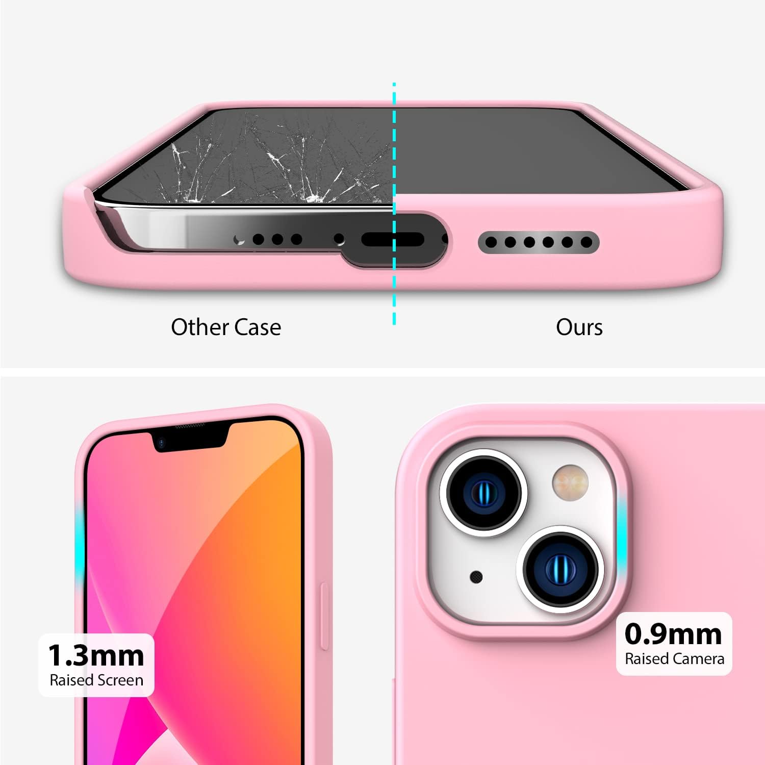 Case for iPhone 14 Real Liquid Silicone Anti-Scratch Gel, Shockproof - Pink - Image 3