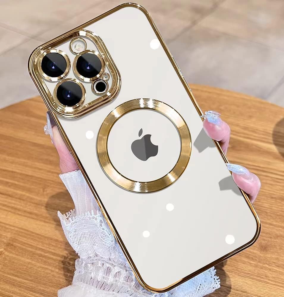 For iPhone 13 Pro Clear Magnetic Slim Case with Camera Protector - Gold
