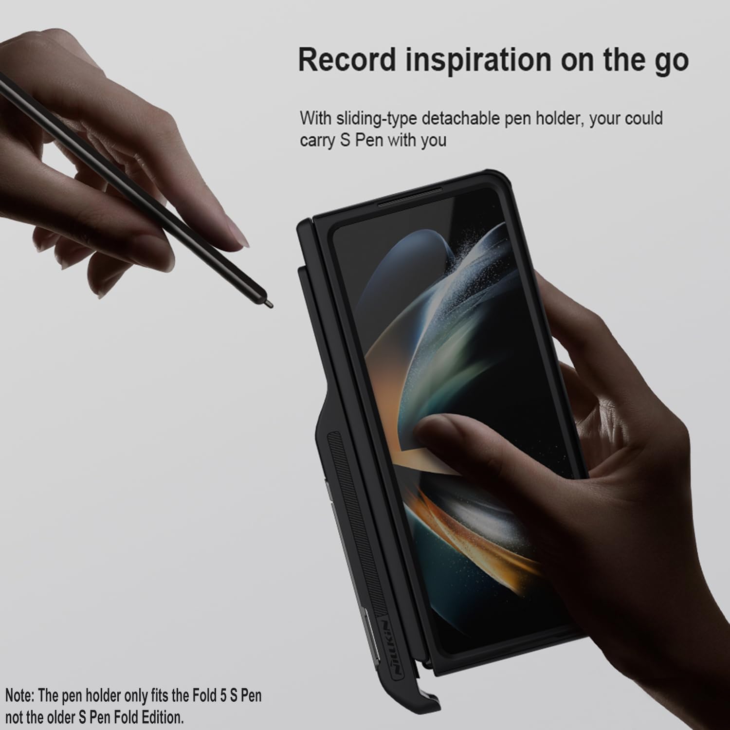 Samsung Galaxy Z Fold 5 Case with New S Pen Holder and Kickstand (Black) - Image 3