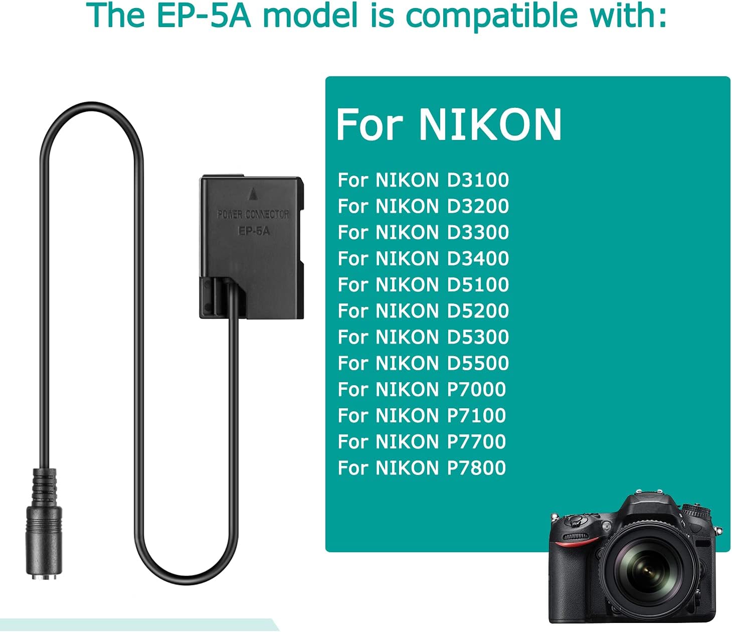 Mobile Power Adapter USB Cable+QC3.0 Charger + EP5A EP-5A EN-EL14 Dummy Battery - Image 3