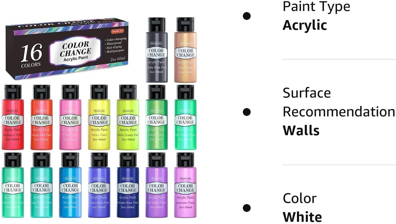 Iridescent Acrylic Paint Set, Shuttle Art 16 Chameleon Colours - Image 7