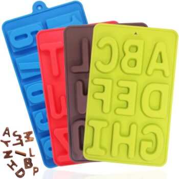 4 Pcs Silicone Numbers Alphabets Trays Molds, 26 Letters & Numbers Candy Mould