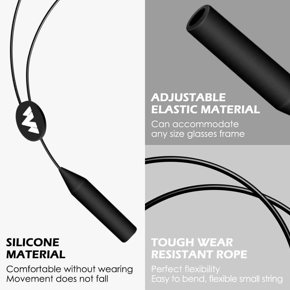Adjustable Eyewear Retainer2 Pack, 16 inches No Tail Sunglass Straps (Black) - Image 3