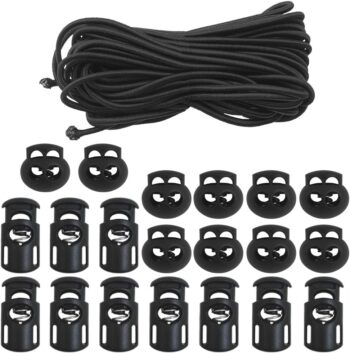 20 PCS Plastic Cord Locks & Elastic Bungee Nylon Shock Cord 5/32" 50 ft Lengths
