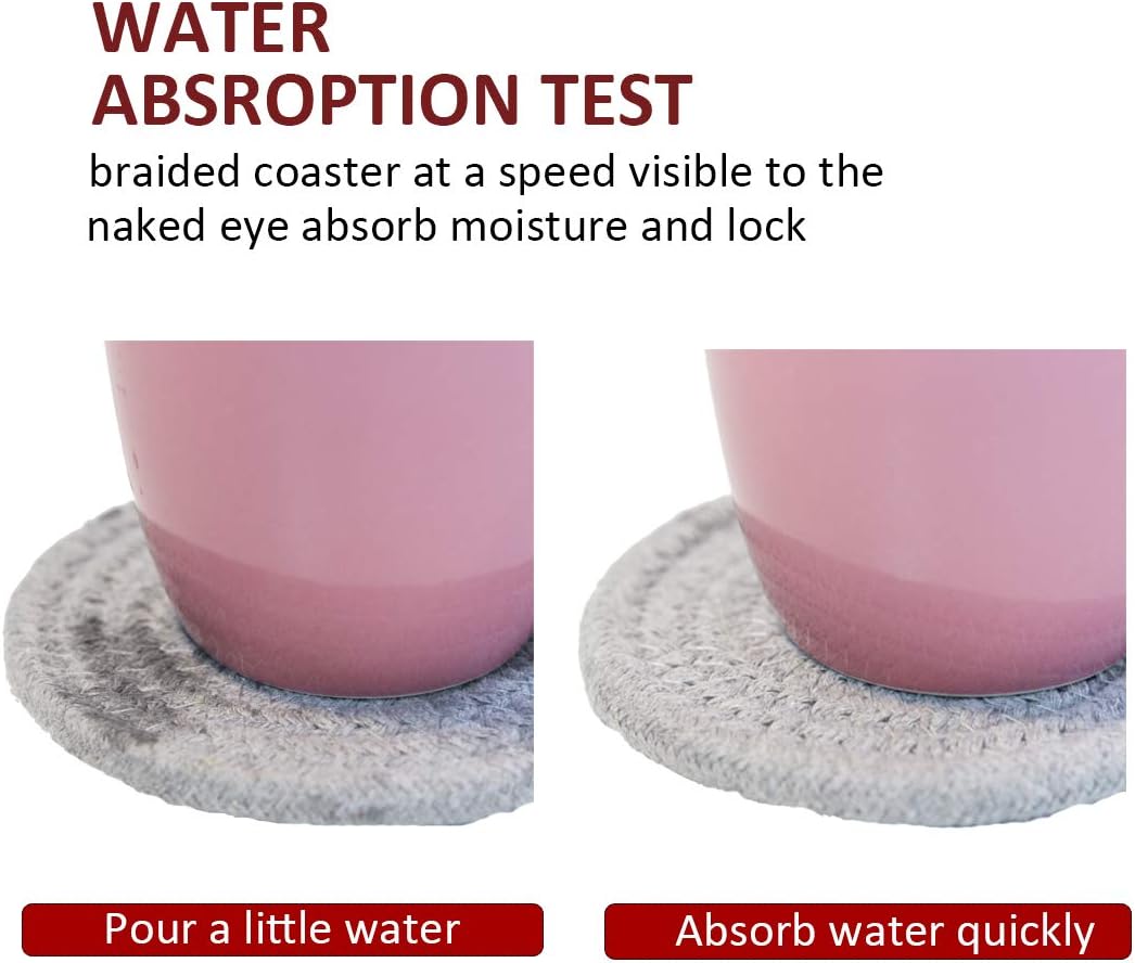 Absorbent Drink Coasters Handmade Braided - 6 Pack (4.3 Inch, Round, 8mm) - Image 3