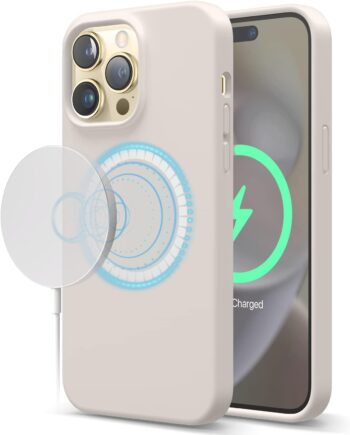 Magnetic Silicone Case Compatible with iPhone 14 Pro Max (6.7") - Stone