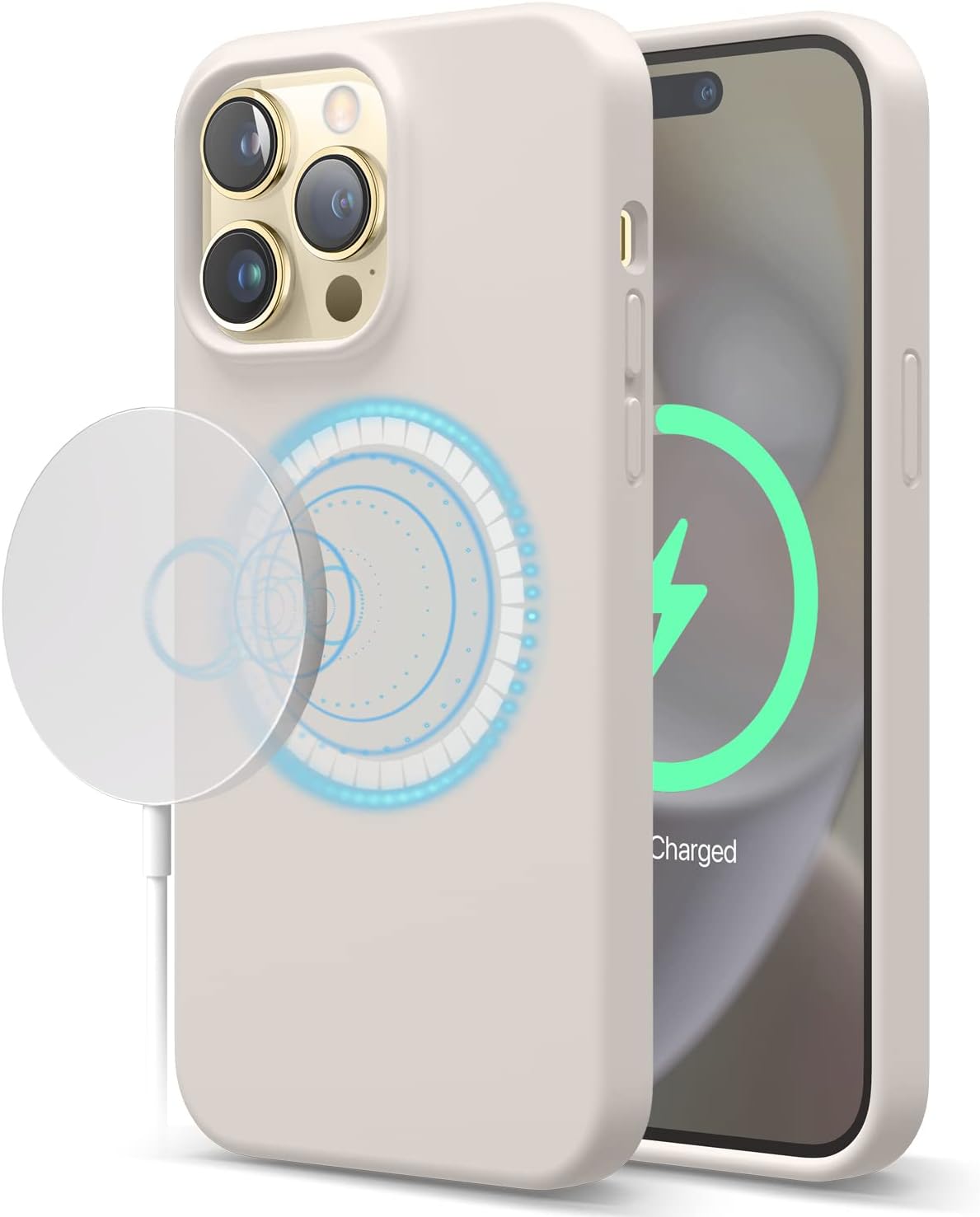 Magnetic Silicone Case Compatible with iPhone 14 Pro Max (6.7") - Stone