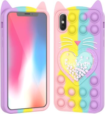 iPhone X/XS, Cute Cartoon Lucky Cat Shockproof Silicone Case