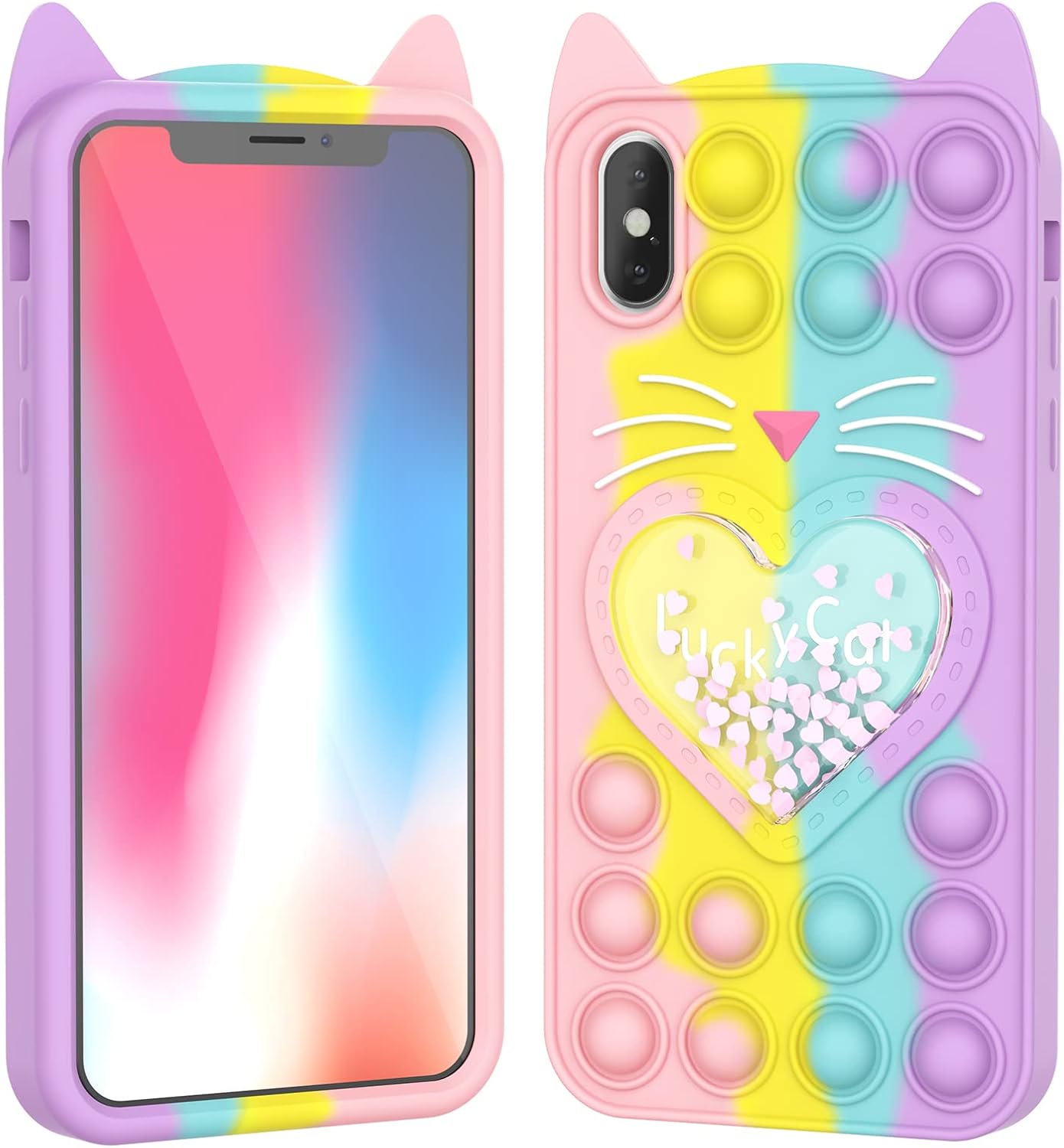 iPhone X/XS, Cute Cartoon Lucky Cat Shockproof Silicone Case