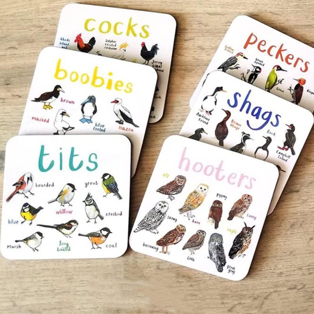 6 pcs Square Coasters, Bird Pun Coasters Bar Sets - Image 3