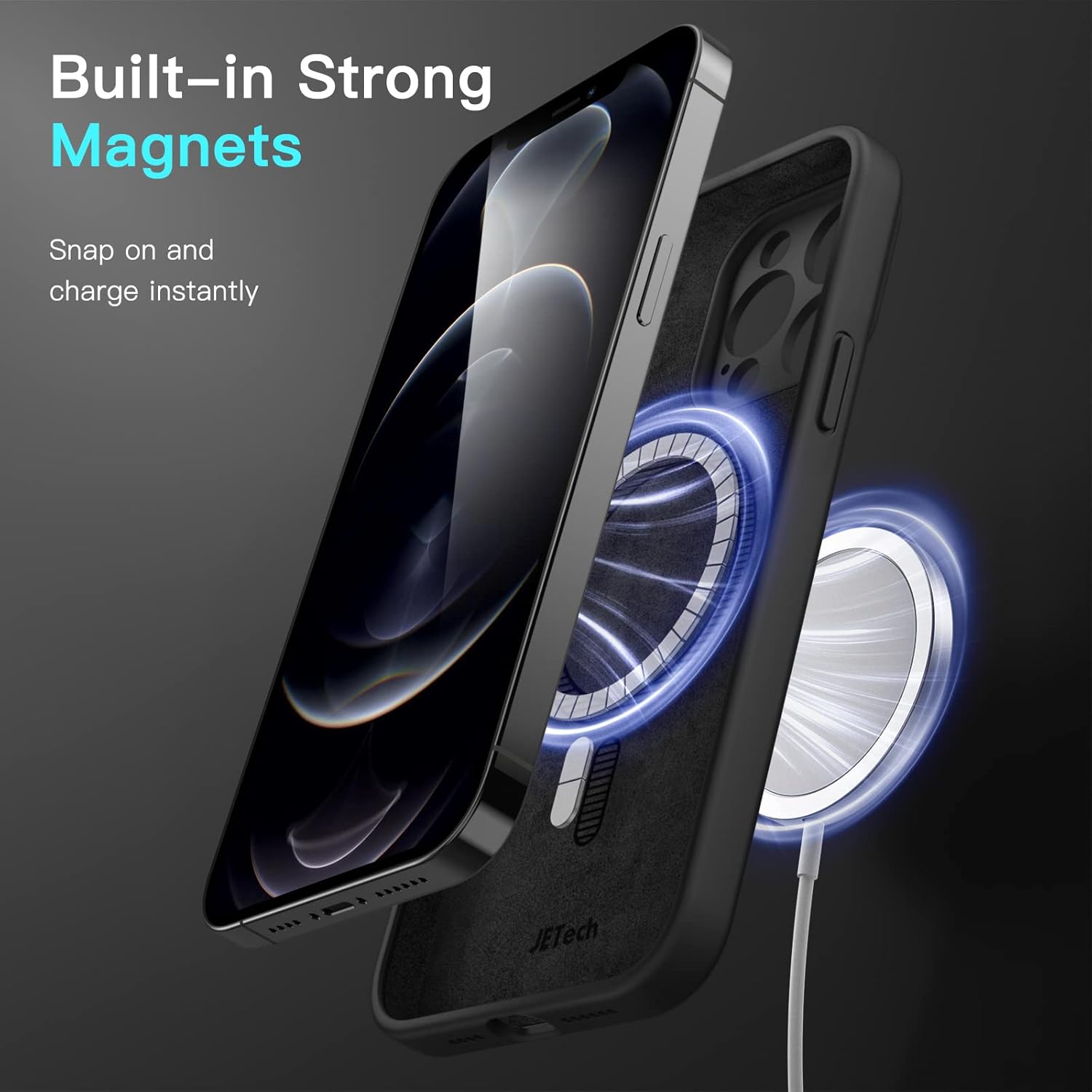 Magnetic Silicone Case for iPhone 12 Pro Max 6.7", Compat with MagSafe (Black) - Image 2