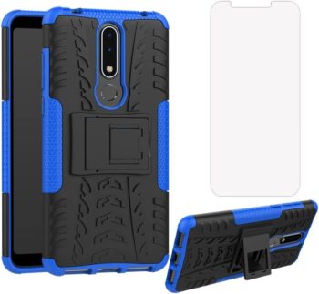 For Nokia 3.1 Plus Kickstand Hard Hybrid Case w Tempered Glass Screen Protector