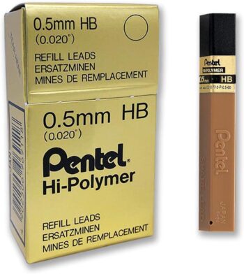 Pentel Super Hi-Polymer Lead Refill 0.5mm HB Grade, 12 Leads Per Tube, Box of 12