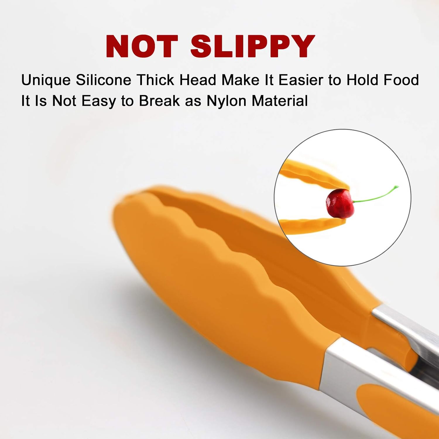 9-Inch & 12-Inch Premium Stainless Steel Food Tongs, Orange Silicone BPA Free - Image 2