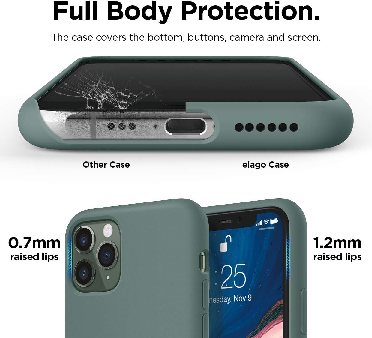 Liquid Silicone Case for iPhone 11 Pro (5.8"), Full Body (Midnight Green) - Image 5