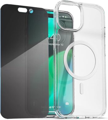Clear Case w Privacy Screen Protector Designed for iPhone 15 Pro - Clear