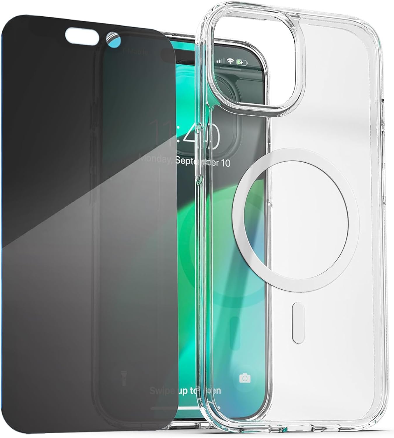Clear Case w Privacy Screen Protector Designed for iPhone 15 Pro - Clear