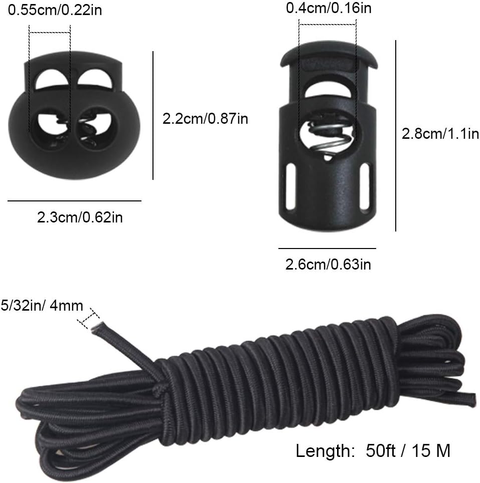 20 PCS Plastic Cord Locks & Elastic Bungee Nylon Shock Cord 5/32" 50 ft Lengths - Image 6
