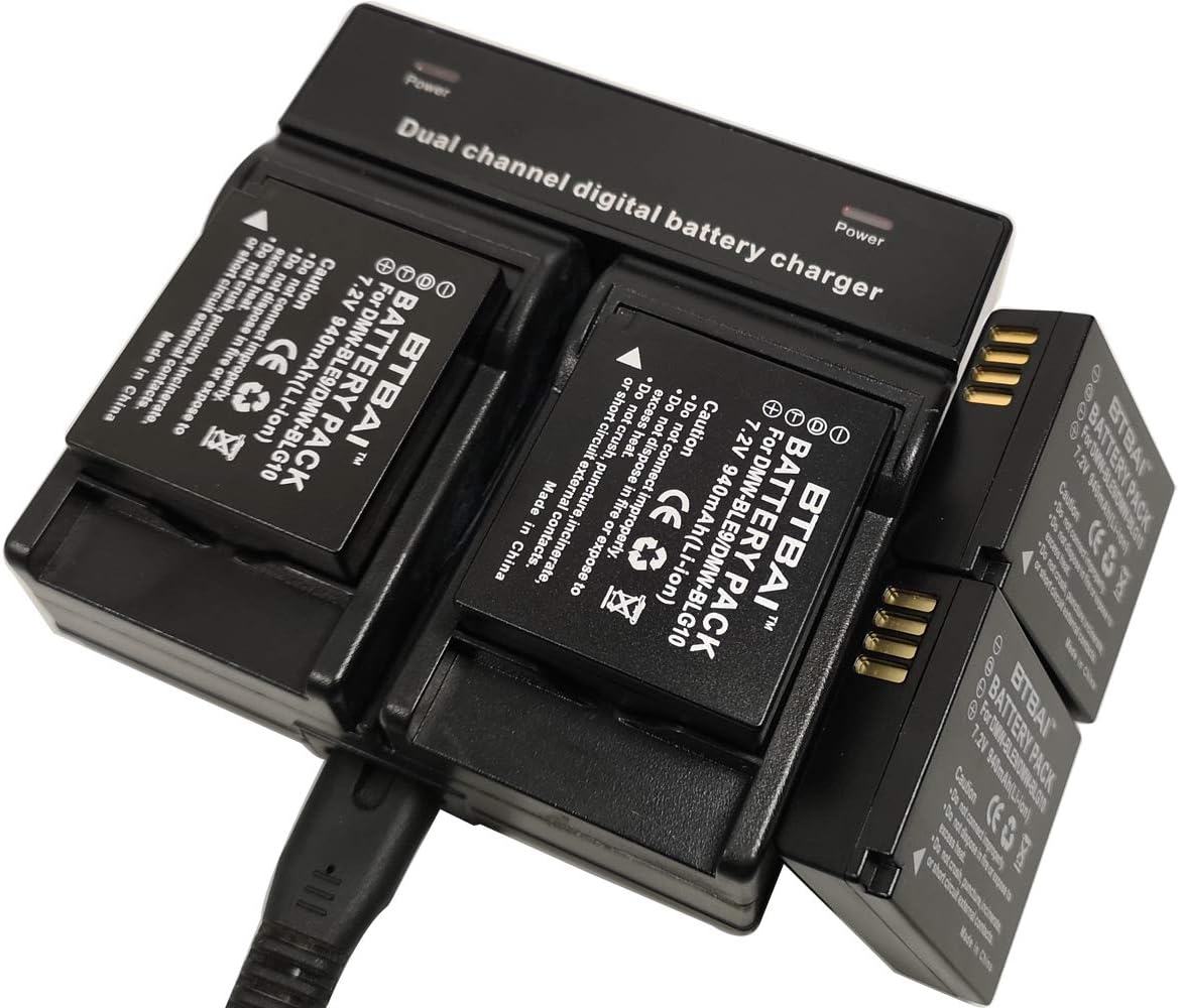 Dual-Channel Battery Charger +4X 940mAh Battery for Panasonic DMW-BLE9E BLE9
