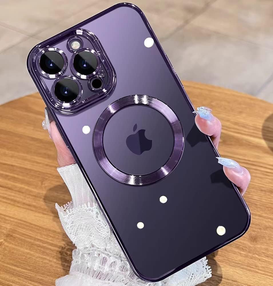 For iPhone 13 Pro Max Clear Magnetic Slim Case with Camera Protector - Purple