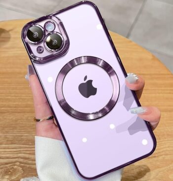 For iPhone 14 Plus Case with Camera Protector, Clear Magnetic Slim Case
