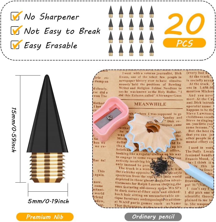 20 PCS Inkless Pencil Replaceable Refill, Infinite Graphite Nib, Nib Metal - Image 2