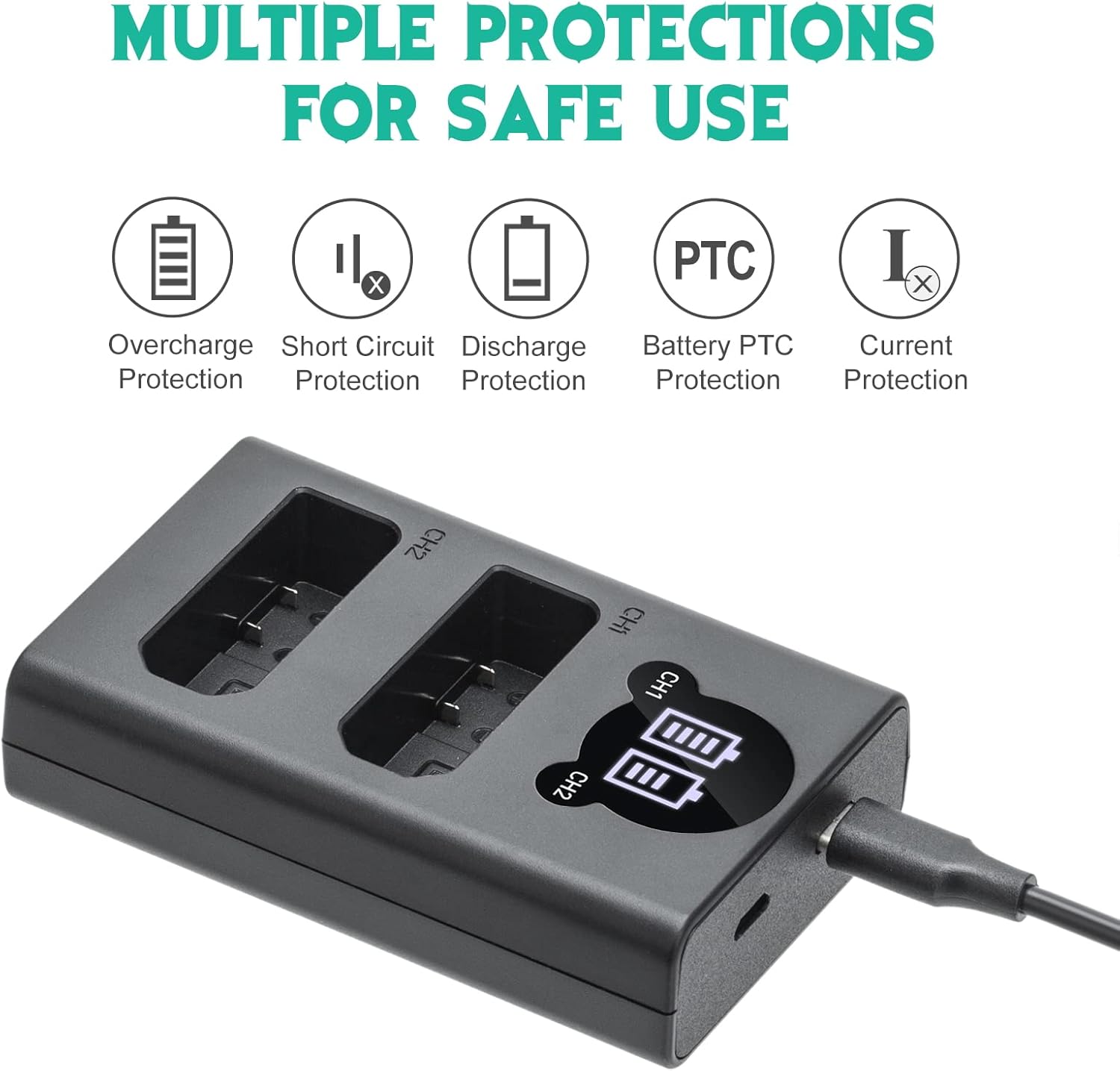 Battery Charger, Double Slot EN-EL14 Charger for Nikon MH-24 P7000 - Image 2