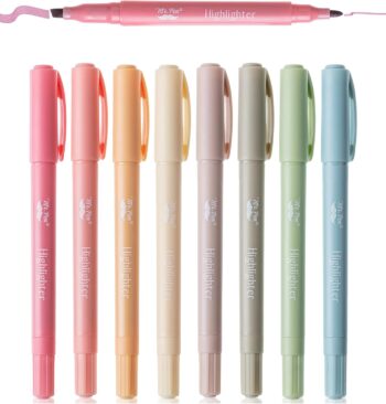 Cute Highlighter Pens, Dual Fine & Chisel Tip, Vintage colours, 8 Pack