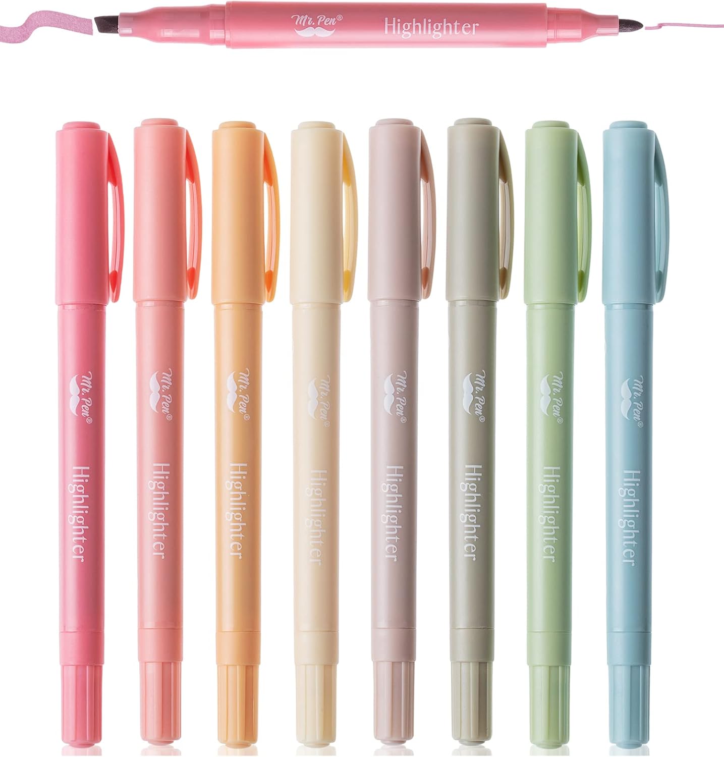 Cute Highlighter Pens, Dual Fine & Chisel Tip, Vintage colours, 8 Pack