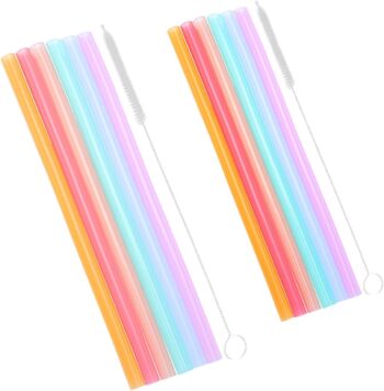 12Pcs Silicone Straws with 2 PCS Cleaning Brushes,Colorful Reusable Drinking