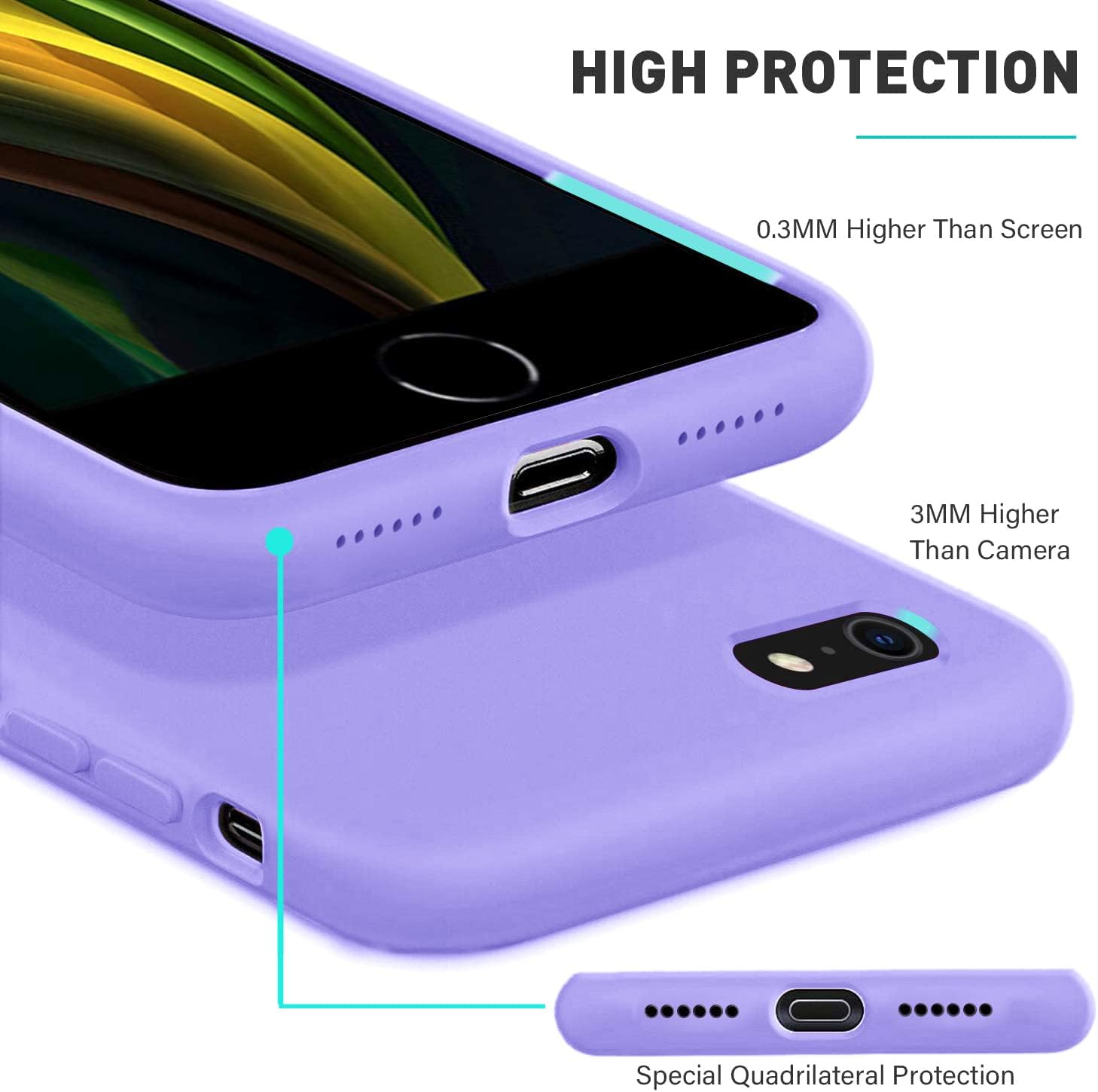 Nano Shockproof Silicone Case Compatible w Apple iPhone SE 2022/SE 2020 - Purple - Image 3